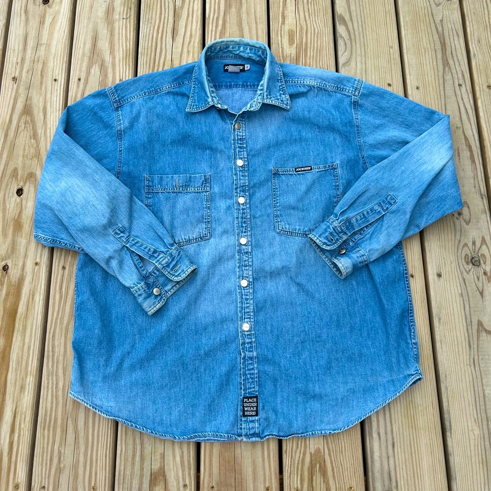 Vintage Joe Boxer Denim‎ Shirt Size Xl Long Sleeve Roll Tab